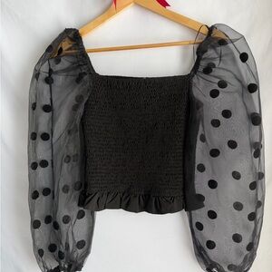 Elegant Black Sheer Polka Dot Women's Top